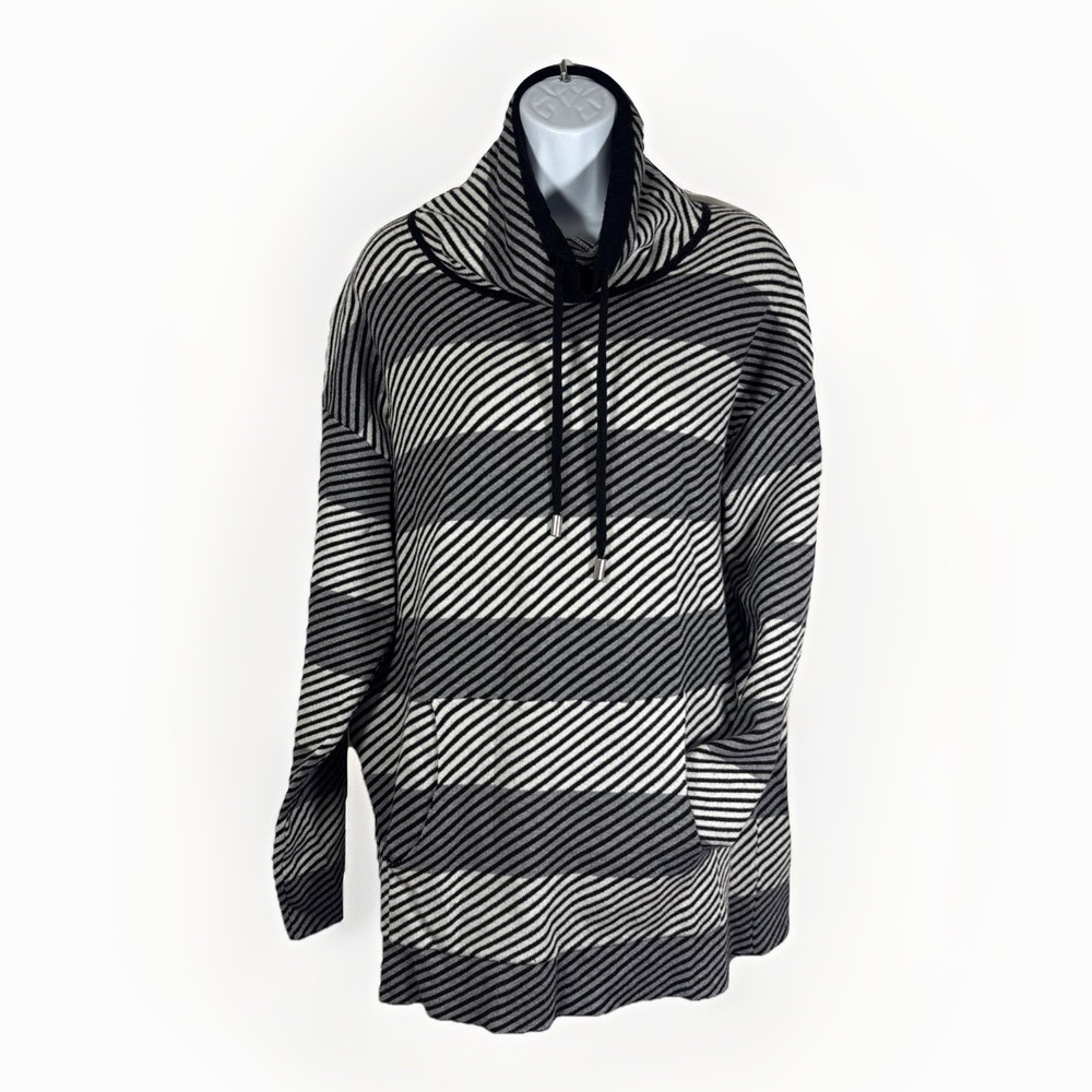 NorthStyle Double-Knit Drawstring Tunic Sweater Women Sz M Viscose Blend Chevron